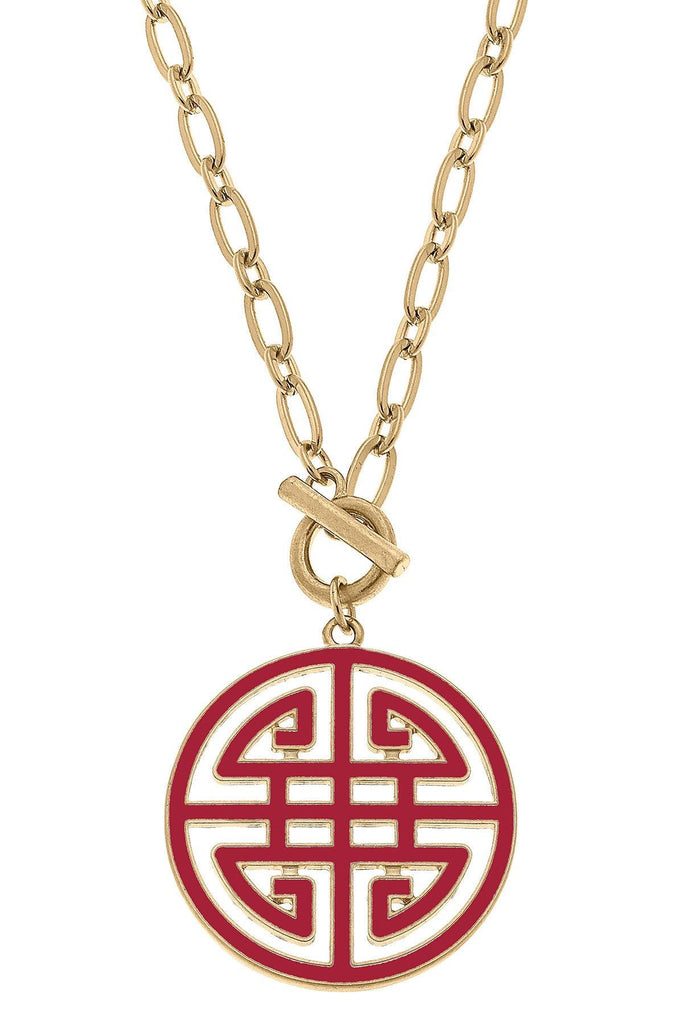 Tara Game Day Greek Keys Enamel Pendant Necklace in Crimson - Canvas Style