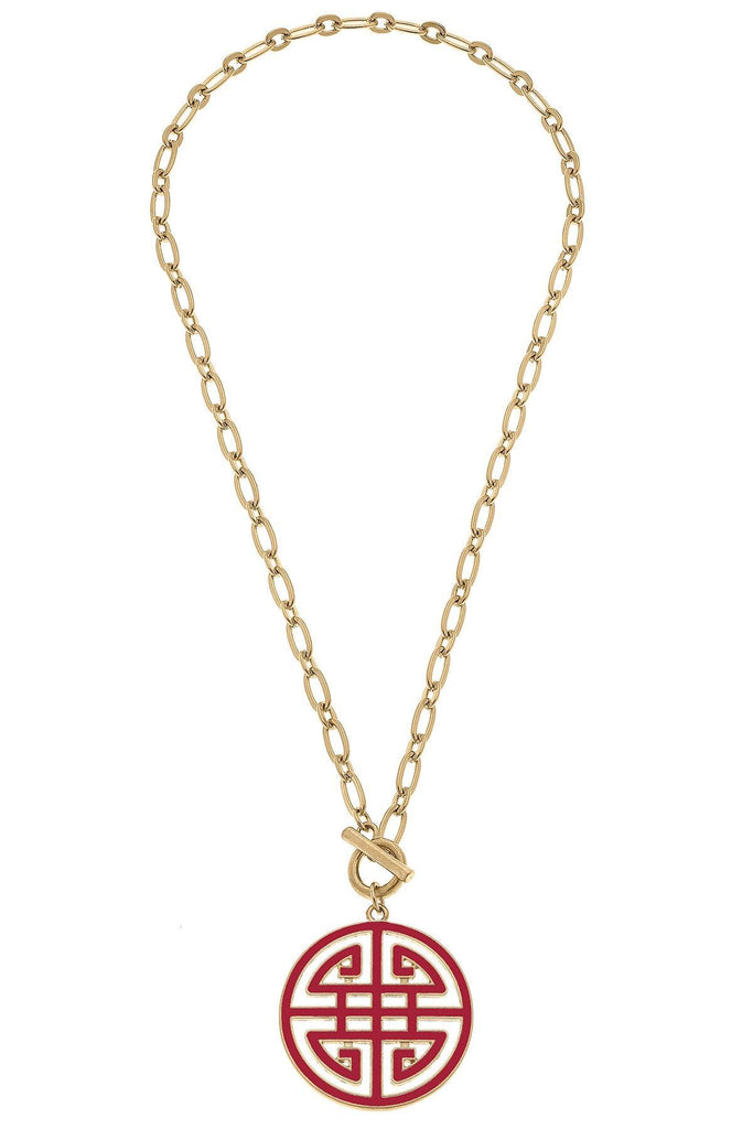 Tara Game Day Greek Keys Enamel Pendant Necklace in Crimson - Canvas Style