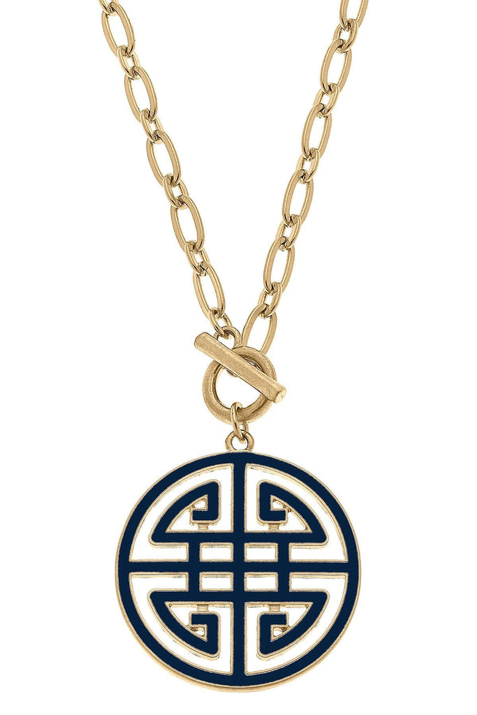 Tara Game Day Greek Keys Enamel Pendant Necklace in Navy - Canvas Style