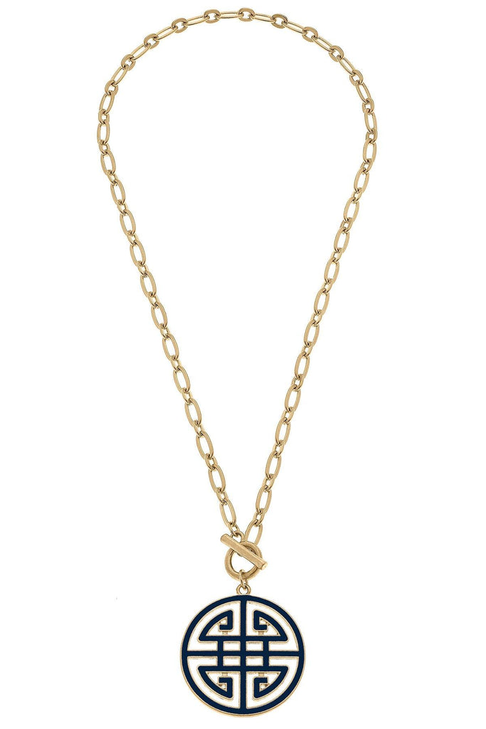 Tara Game Day Greek Keys Enamel Pendant Necklace in Navy - Canvas Style