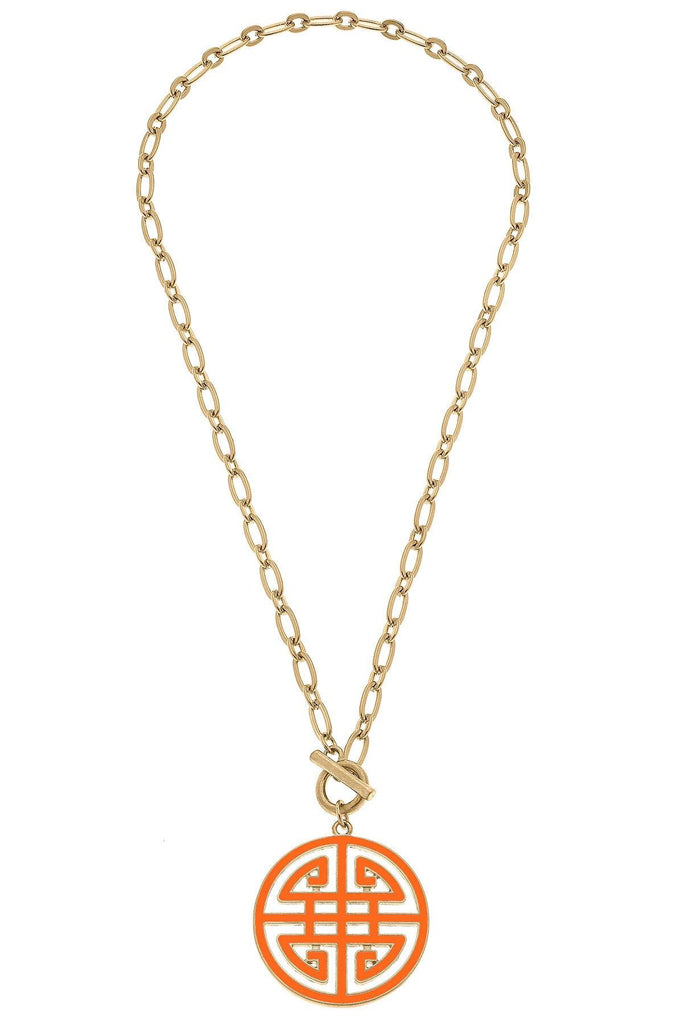 Tara Game Day Greek Keys Enamel Pendant Necklace in Orange - Canvas Style