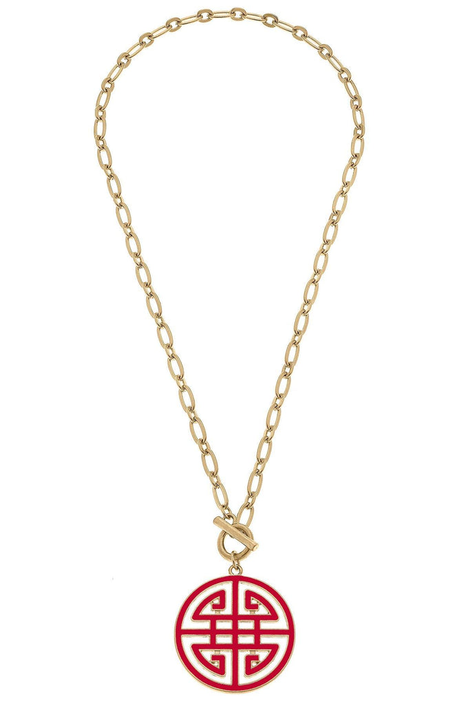 Tara Game Day Greek Keys Enamel Pendant Necklace in Red - Canvas Style