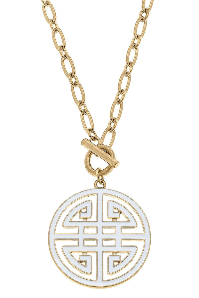 Tara Game Day Greek Keys Enamel Pendant Necklace in White - Canvas Style