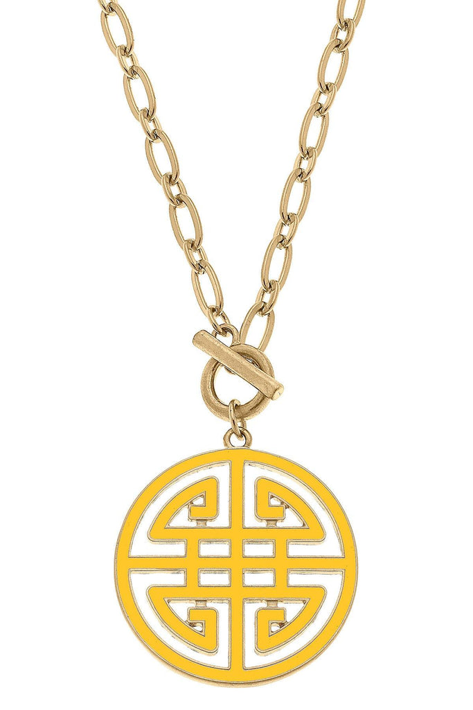 Tara Game Day Greek Keys Enamel Pendant Necklace in Yellow - Canvas Style