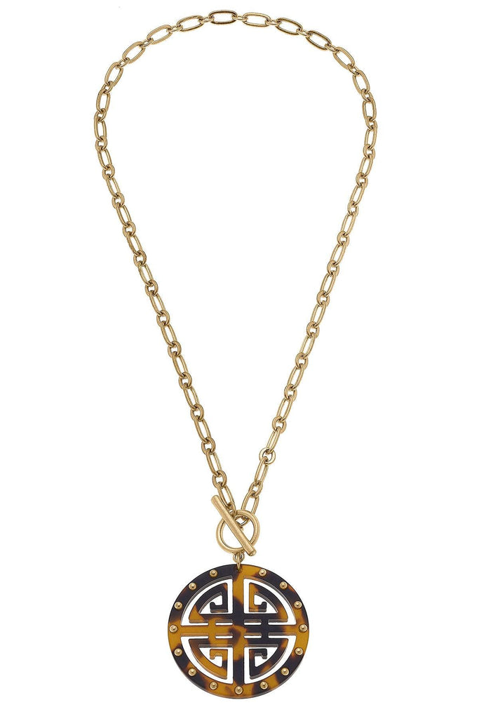 Tara Greek Keys Resin Pendant Necklace in Tortoise - Canvas Style