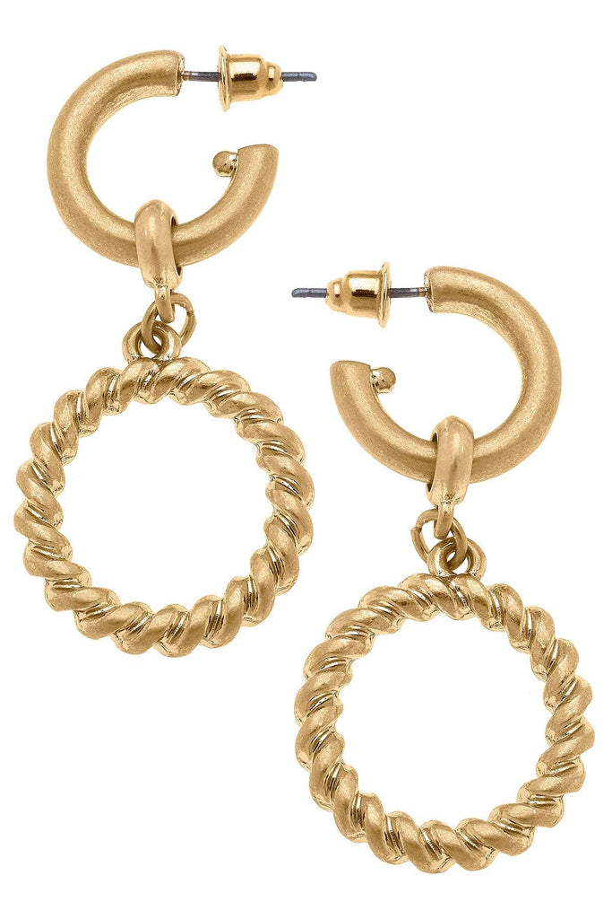 Tatum Twisted Metal Drop Hoop Earrings in Worn Gold - Canvas Style