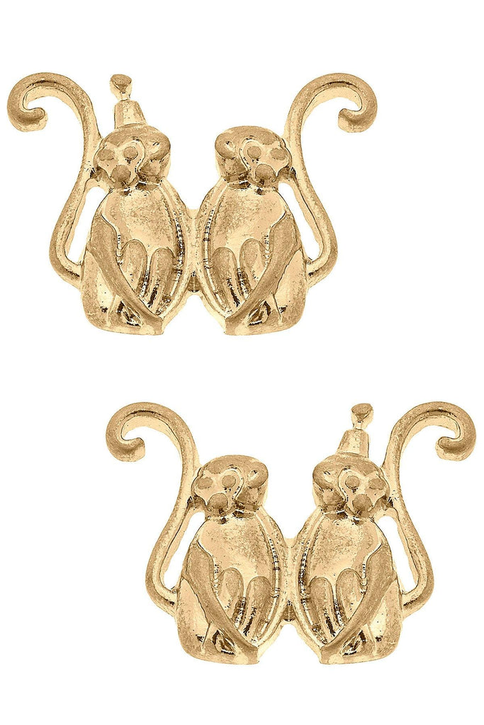 Taylor Monkey Stud Earrings in Worn Gold - Canvas Style