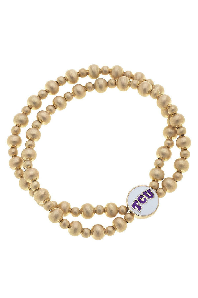 TCU Horned Frogs 2-Row Ball Bead Stretch Bracelet - Canvas Style