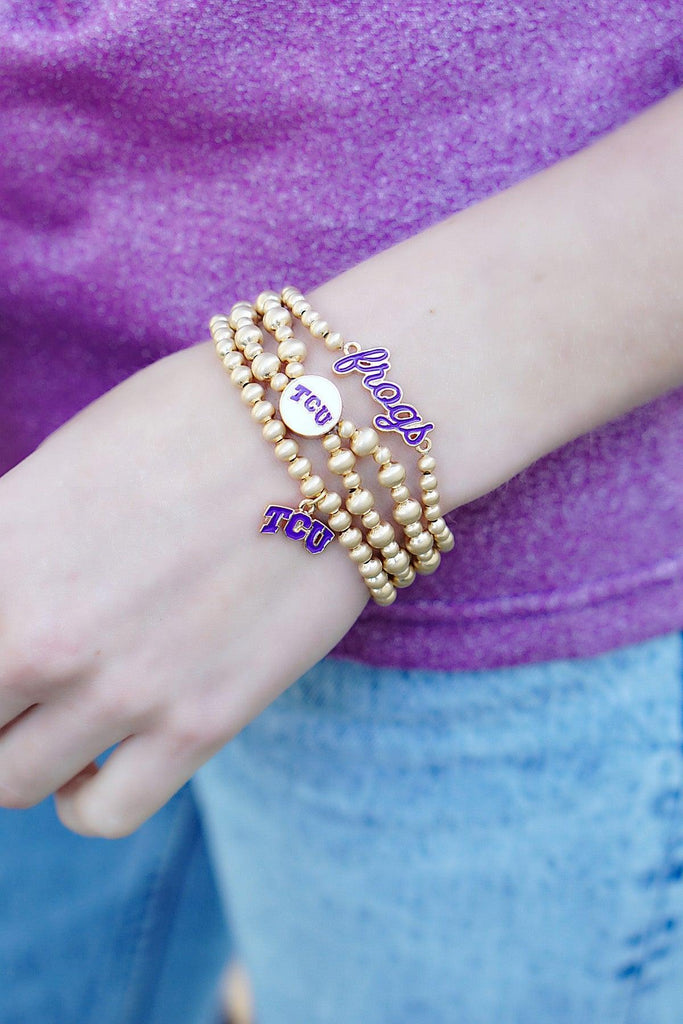 TCU Horned Frogs 2-Row Ball Bead Stretch Bracelet - Canvas Style