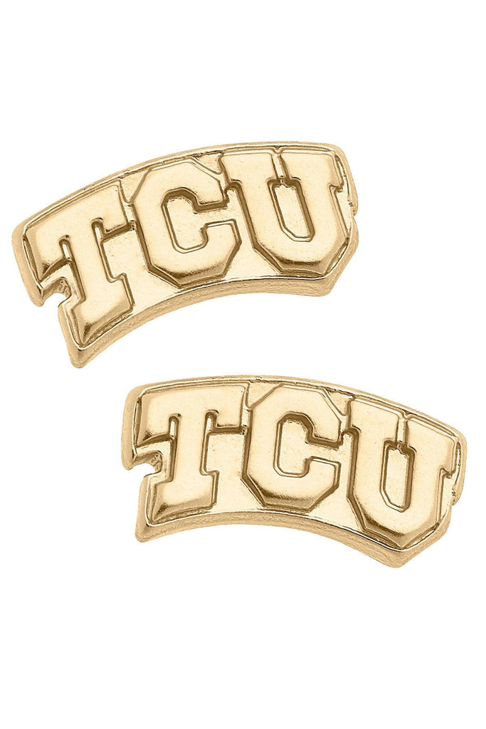 TCU Horned Frogs 24K Gold Plated Stud Earrings - Canvas Style