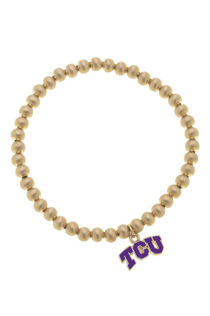 TCU Horned Frogs Ball Bead Stretch Bracelet - Canvas Style