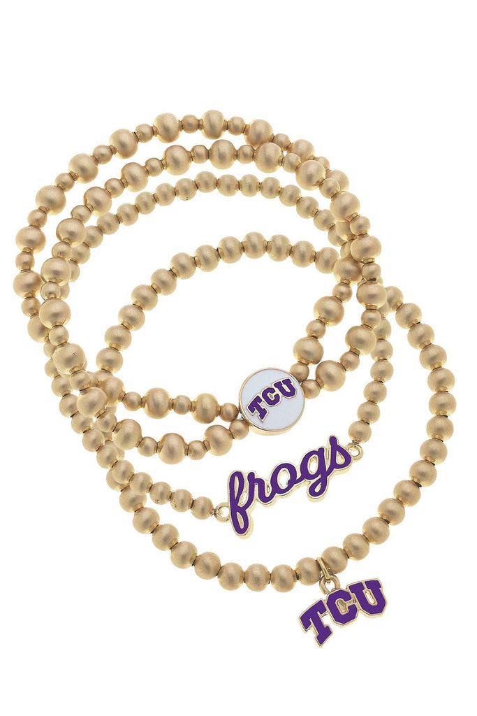 TCU Horned Frogs Ball Bead Stretch Bracelet Stack - Canvas Style