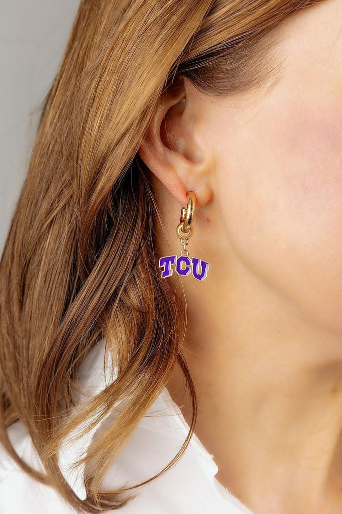 TCU Horned Frogs Enamel Drop Hoop Earrings - Canvas Style