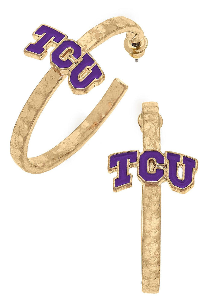 TCU Horned Frogs Enamel Logo Hoop Earrings - Canvas Style