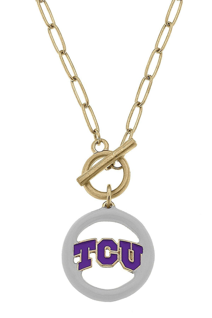 TCU Horned Frogs Logo Enamel T-Bar 16" Necklace - Canvas Style