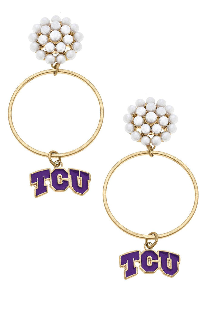 TCU Horned Frogs Pearl Cluster Enamel Hoop Earrings - Canvas Style
