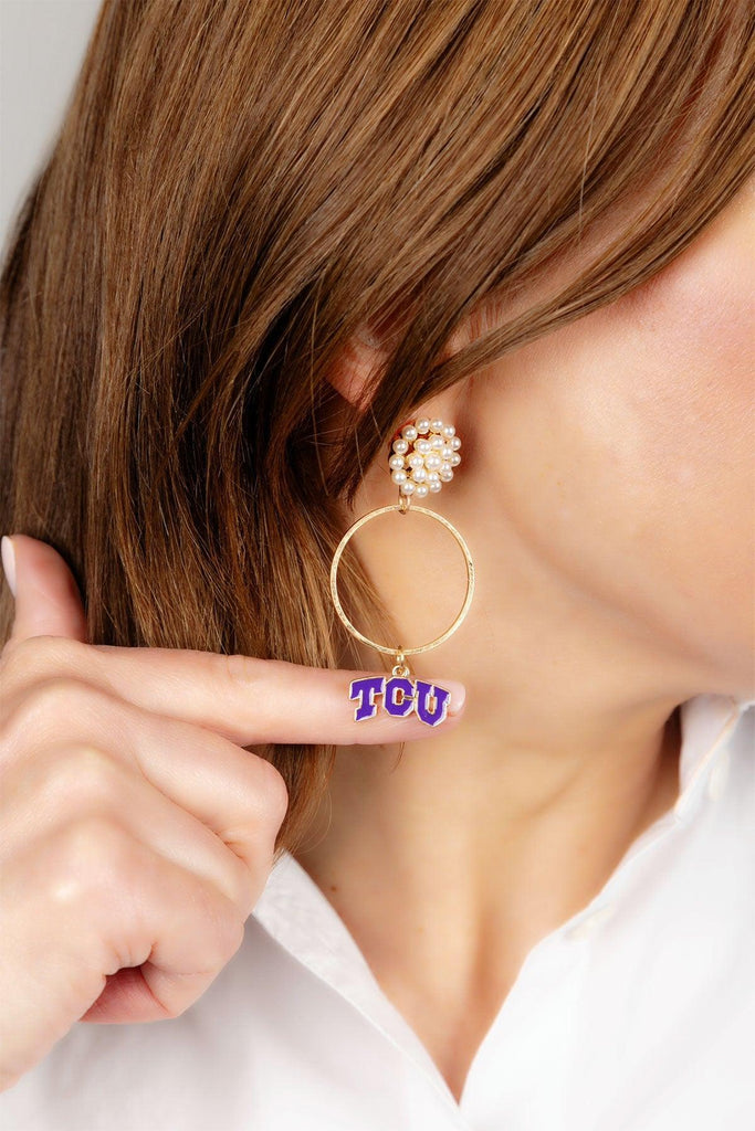 TCU Horned Frogs Pearl Cluster Enamel Hoop Earrings - FINAL SALE - Canvas Style