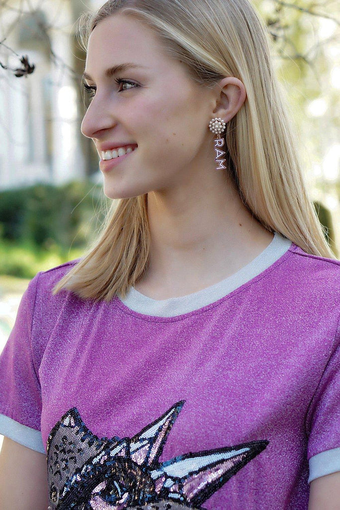 TCU Horned Frogs Pearl Cluster Outline Enamel Drop Earrings - Canvas Style