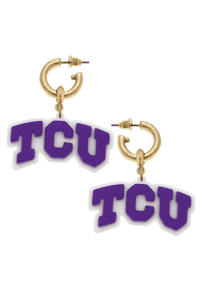 TCU Horned Frogs Resin Logo Drop Hoop Earrings - Canvas Style