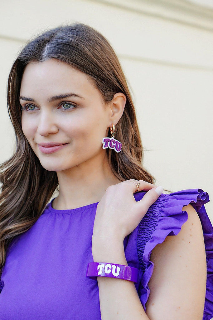 TCU Horned Frogs Resin Logo Drop Hoop Earrings - Canvas Style