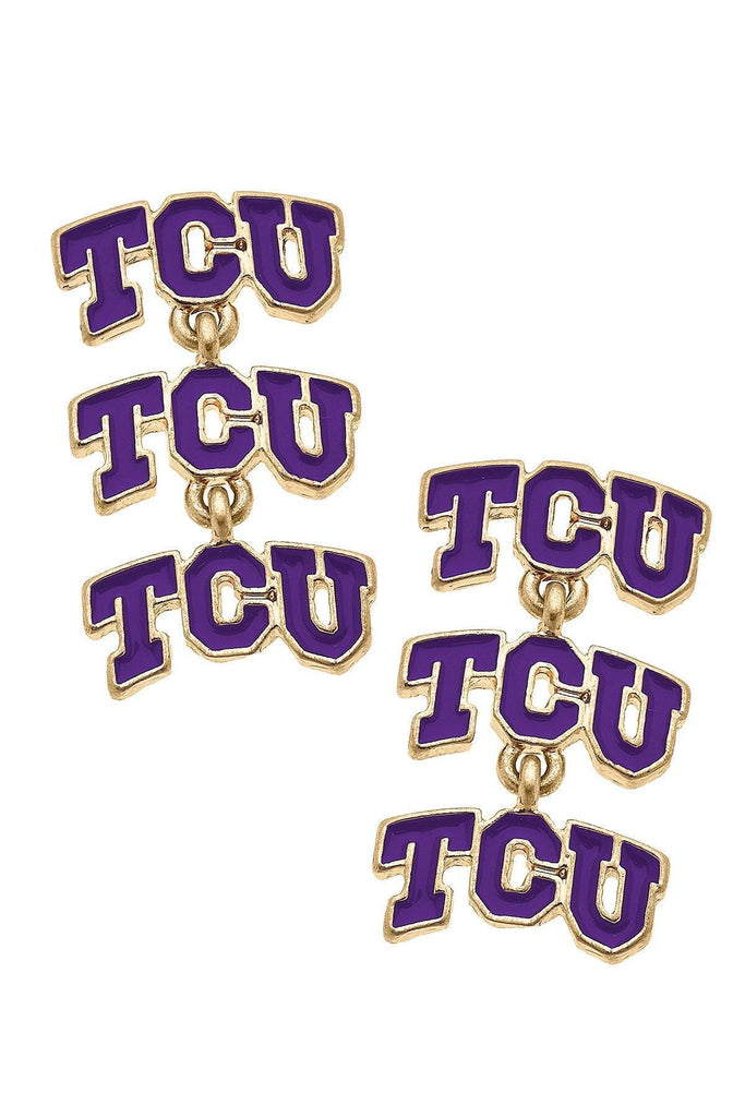 TCU Horned Frogs Triple Drop Enamel Earrings - FINAL SALE - Canvas Style