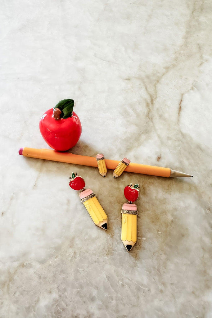 Teacher's Pet Apple & Pencil Enamel Earrings - Canvas Style