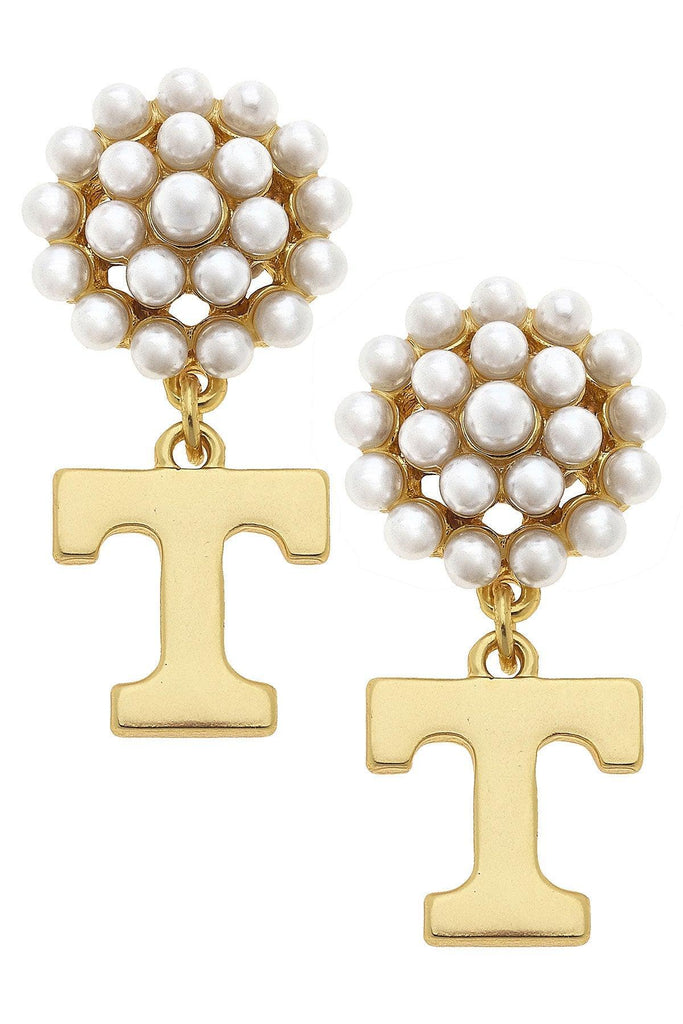 Tennessee Volunteers Pearl Cluster 24K Gold Plated Logo Earrings - Canvas Style