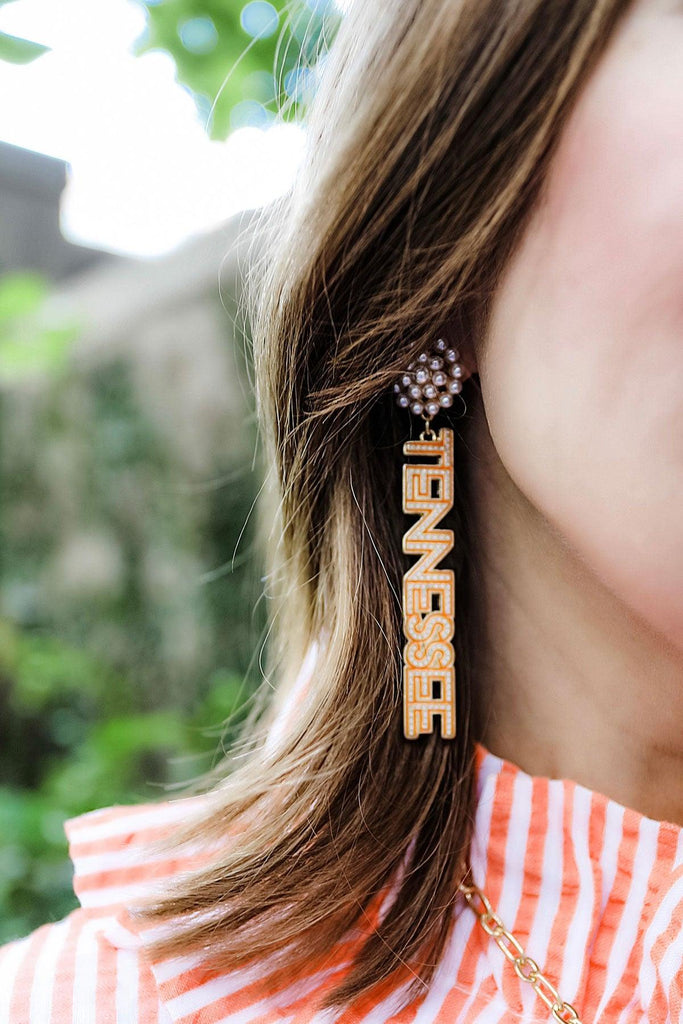 Tennessee Volunteers Pearl Cluster Dotted Enamel Drop Earrings - Canvas Style