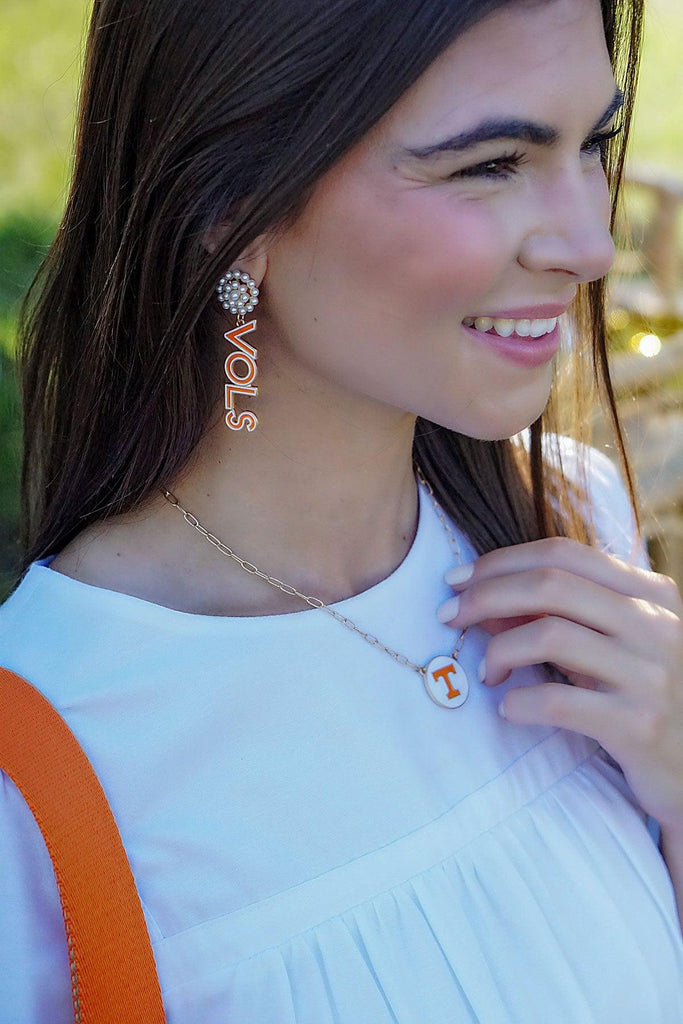 Tennessee Volunteers Pearl Cluster Outline Enamel Drop Hoop - Canvas Style