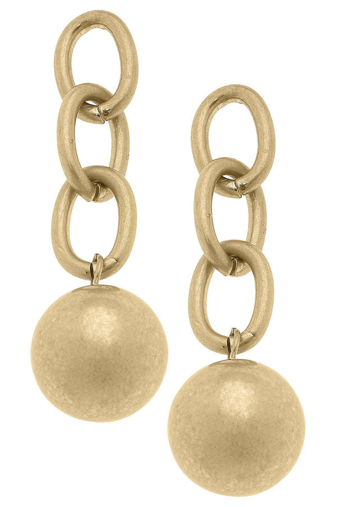 Teresa Ball & Chain Earrings in Worn Gold - Canvas Style