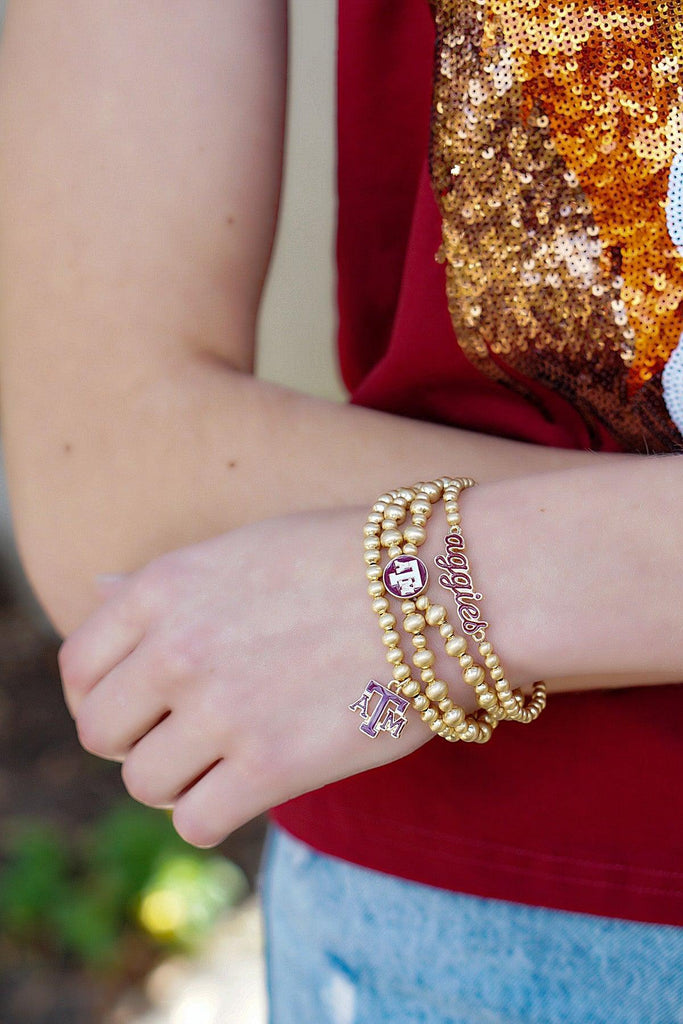 Texas A&M Aggies 2-Row Ball Bead Stretch Bracelet - Canvas Style