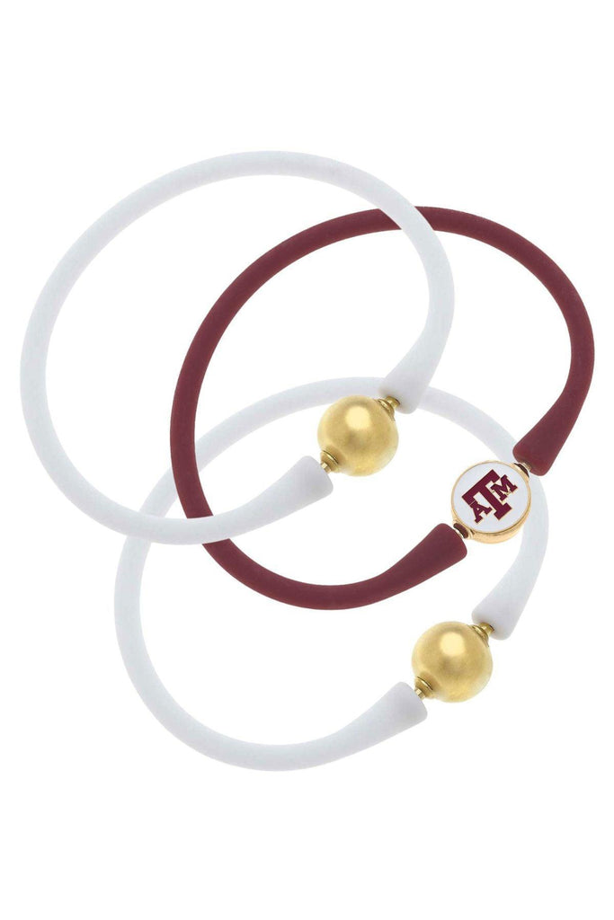 Texas A&M Aggies 24K Gold Plated Bali Bracelet Stack (Set of 3) - Canvas Style