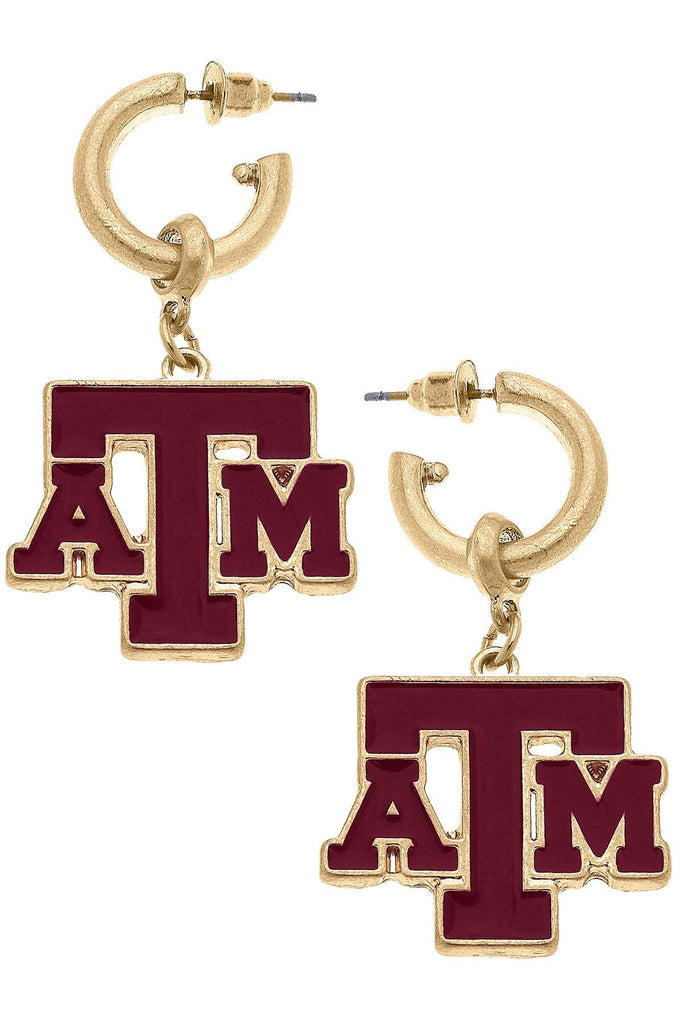 Texas A&M Aggies Enamel Drop Hoop Earrings - Canvas Style