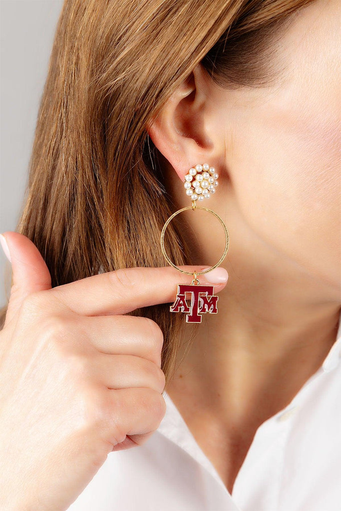 Texas A&M Aggies Pearl Cluster Enamel Hoop Earrings - Canvas Style