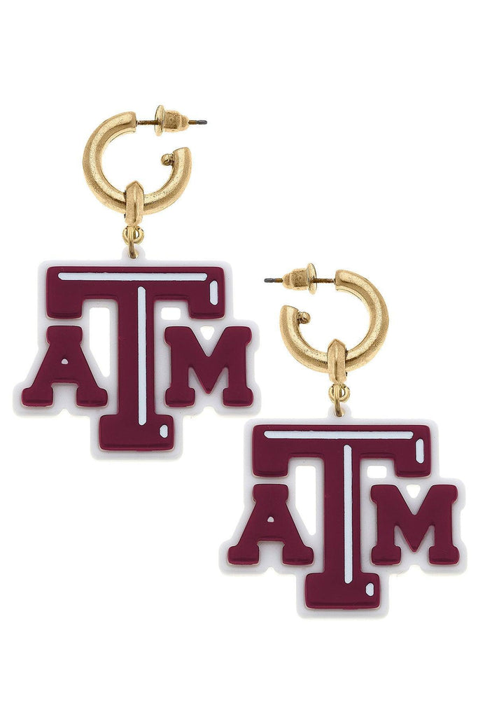 Texas A&M Aggies Resin Logo Drop Hoop Earrings - Canvas Style