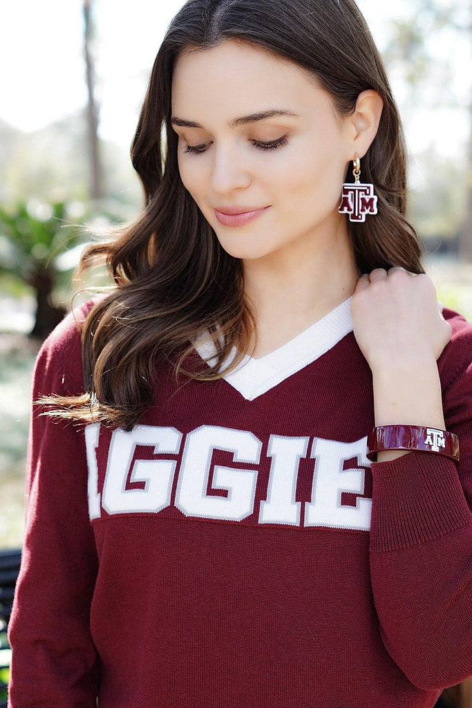 Texas A&M Aggies Resin Logo Drop Hoop Earrings - Canvas Style