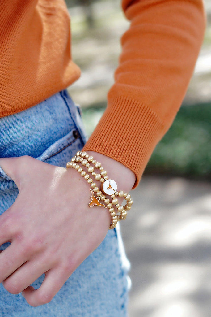 Texas Longhorns 2-Row Ball Bead Stretch Bracelet - Canvas Style