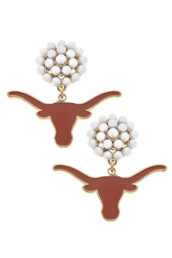 Texas Longhorns Pearl Cluster Enamel Drop Earrings - Canvas Style