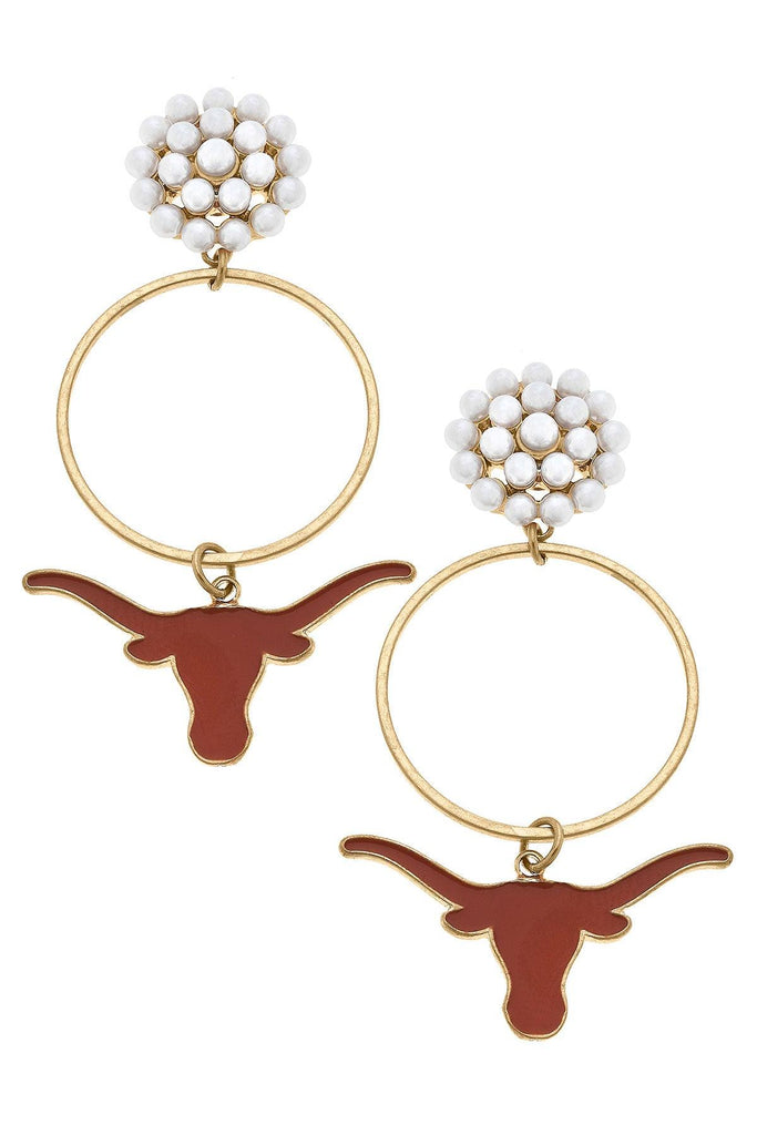 Texas Longhorns Pearl Cluster Enamel Hoop Earrings - Canvas Style
