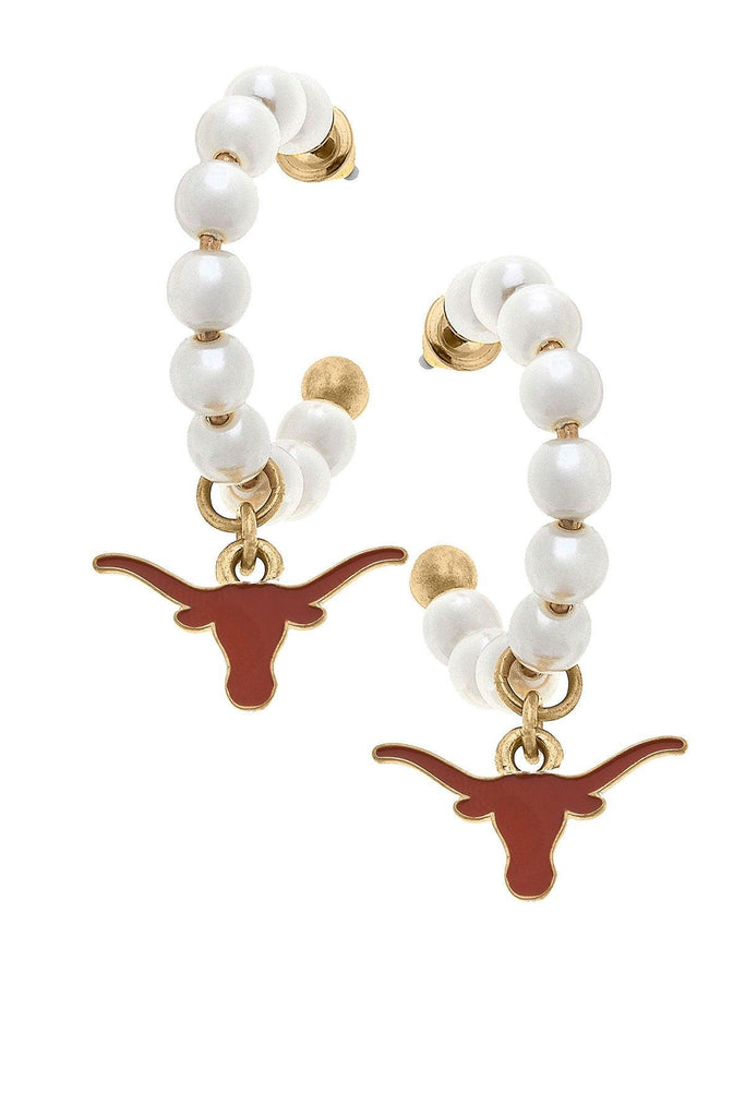 Texas Longhorns Pearl Hoop Enamel Drop Earrings - Canvas Style