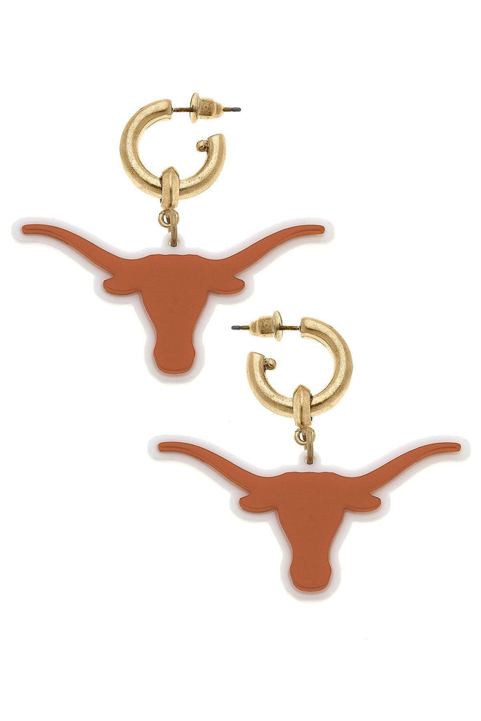 Texas Longhorns Resin Logo Drop Hoop Earrings - Canvas Style