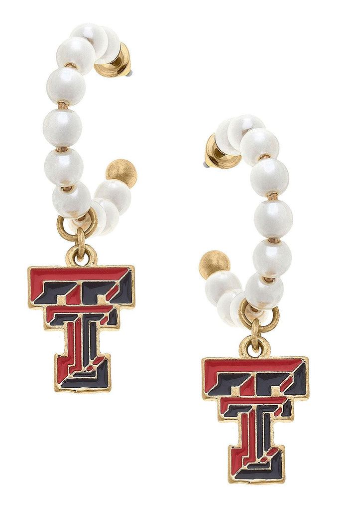 Texas Tech Red Raiders Pearl Hoop Enamel Drop Earrings - Canvas Style