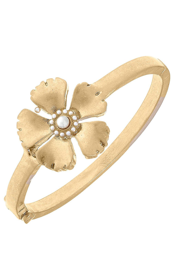 Tiana Flower Hinge Bangle in Worn Gold - Canvas Style