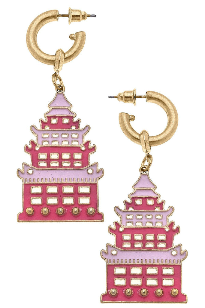 Tiffany Enamel Pagoda Earrings in Pink & Red - Canvas Style