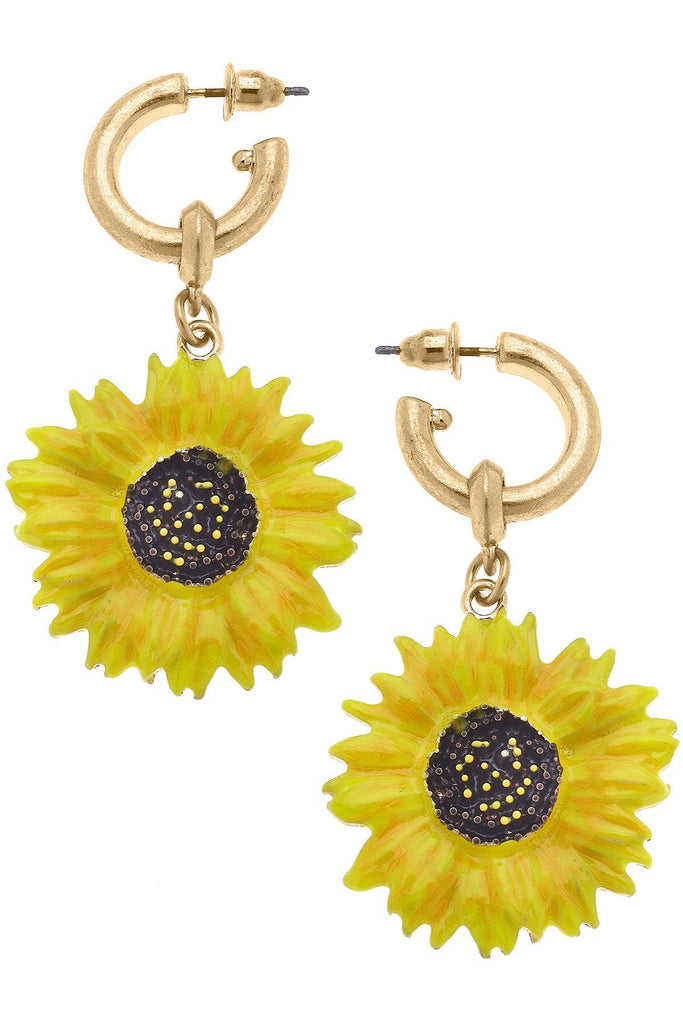Tillie Sunflower Enamel Earrings in Yellow - Canvas Style