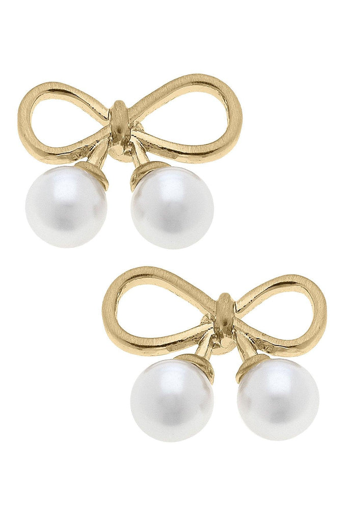 Tinsley Tiny Bow & Pearl Stud Earrings - Canvas Style