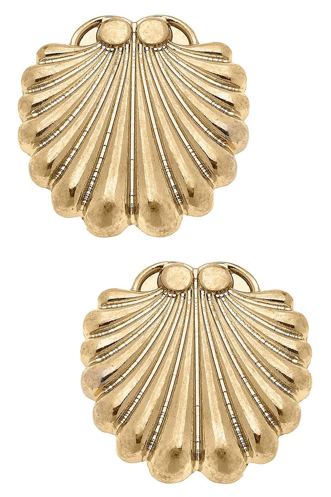 Tory Scallop Stud Earrings in Worn Gold - Canvas Style