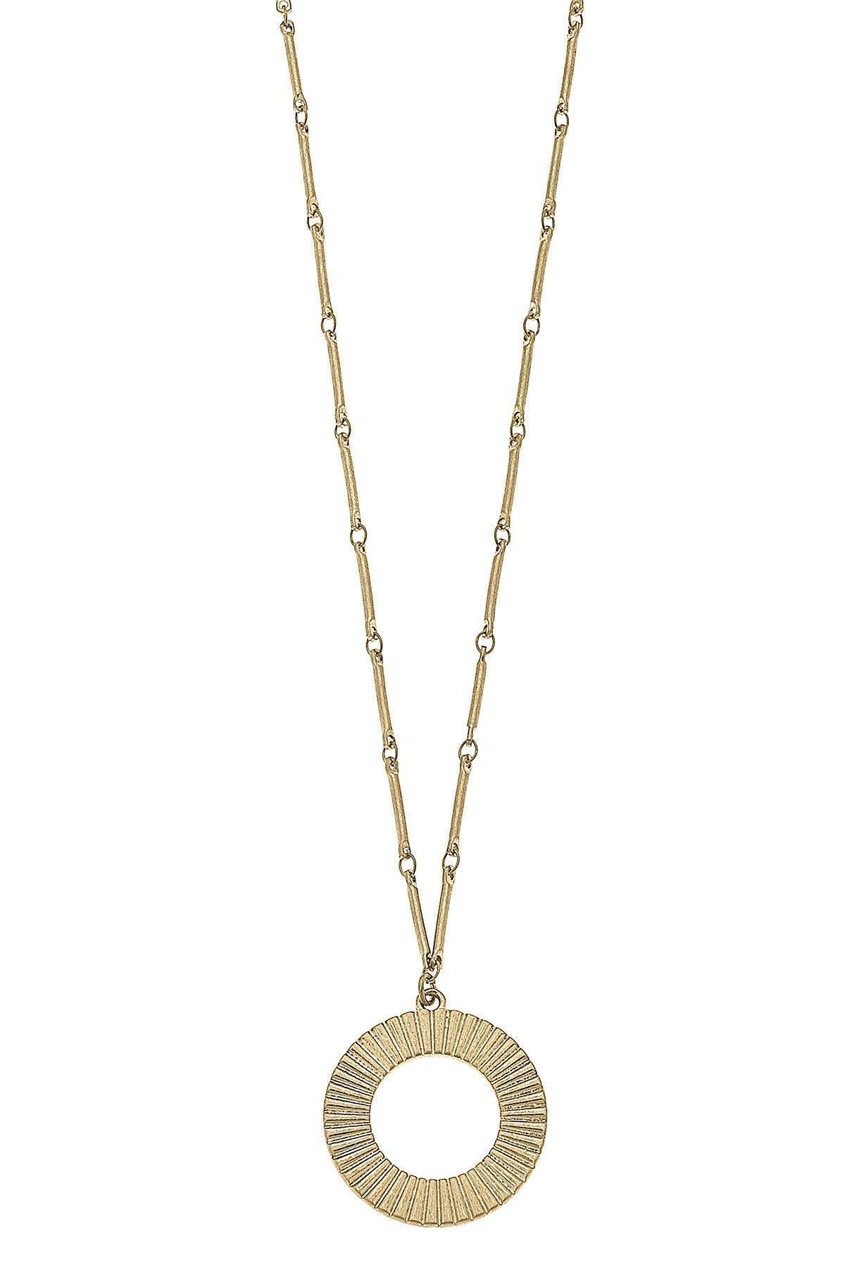Tuscon Fluted Metal Statement Necklace in Worn Gold – Canvas Style