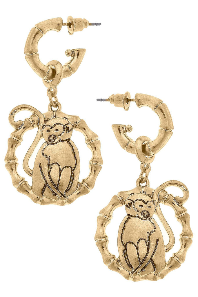 Uma Monkey Drop Hoop Earrings in Worn Gold - Canvas Style