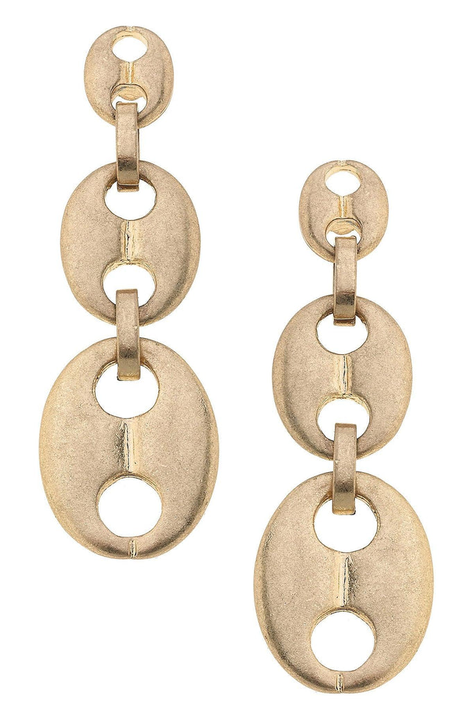 Umi Linked Chain Earrings in Worn Gold - Canvas Style